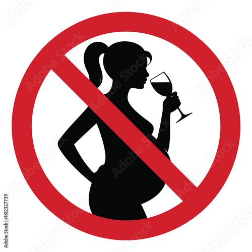 Pregnant woman drinking alcohol forbidden sign