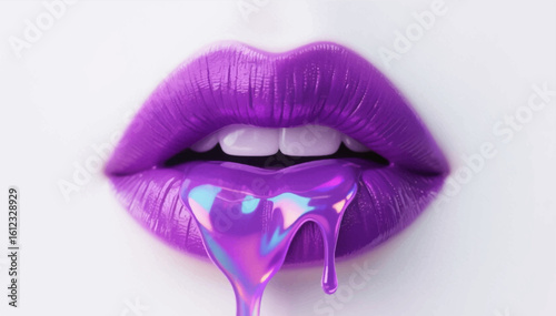 Purple female lips with purple syrup running down them. Vector graphics. EPS.