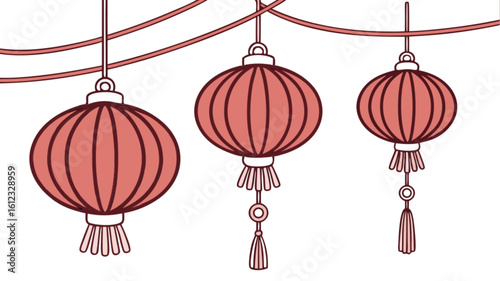 Red Chinese Lanterns Hanging with Traditional Knots – Festive Vector Design for Lunar New Year, Spring Festival, or Asian Celebrations