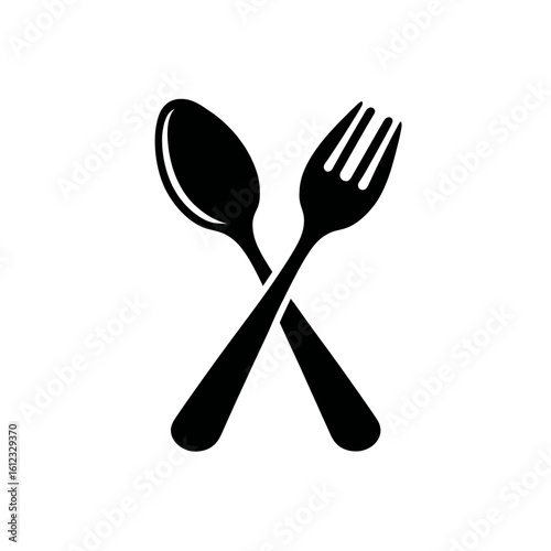 Crossed Spoon and Fork Icon Dining and Utensil Symbol on White