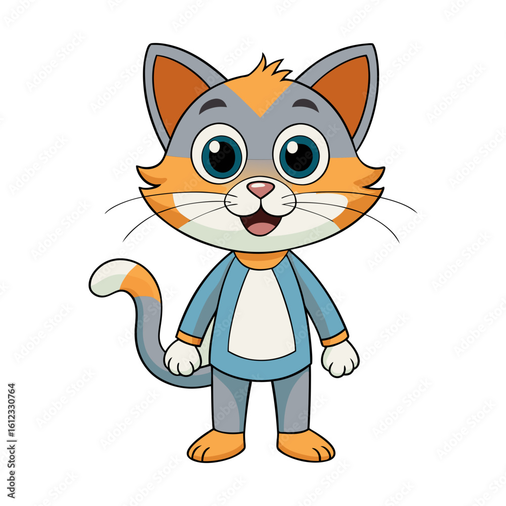 Obraz premium Funny Cat Character Cartoon Kitten Vector for Kids Activity Book, Game, Sticker & T-Shirt Use