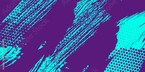 Abstract Sports Background with Blue and Purple Brush Texture and Halftone Effect. VECTOR MODERN.