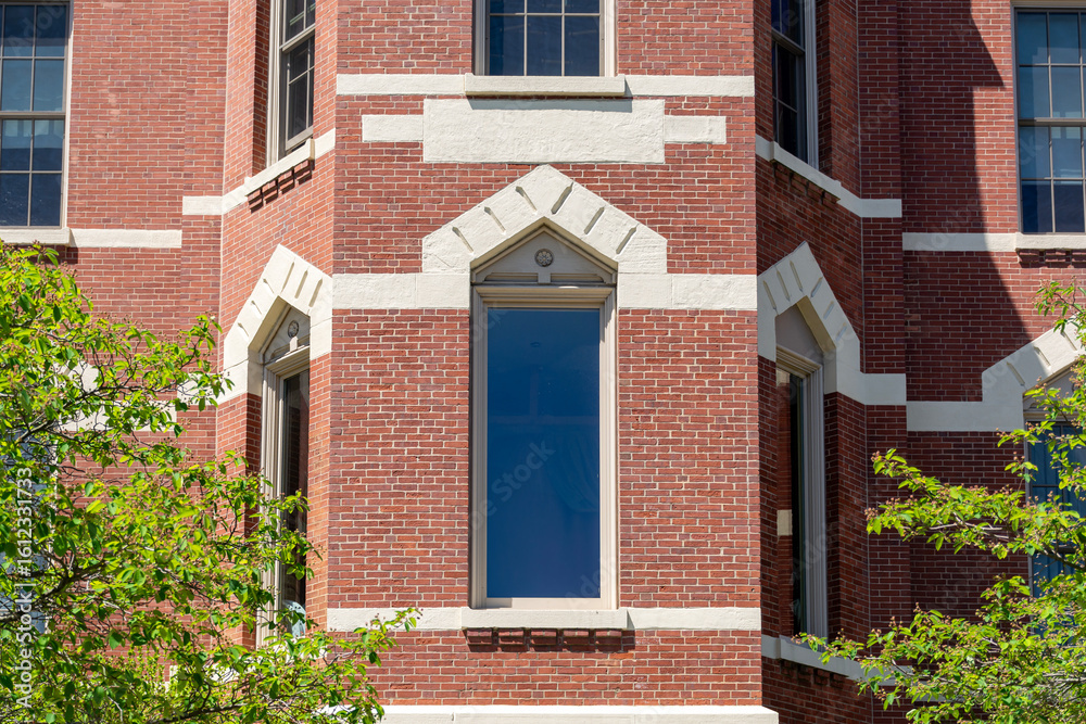 Fototapeta premium Architectural detail of the facade of Shaloh House Jewish Day School in Brighton, Massachusetts, USA