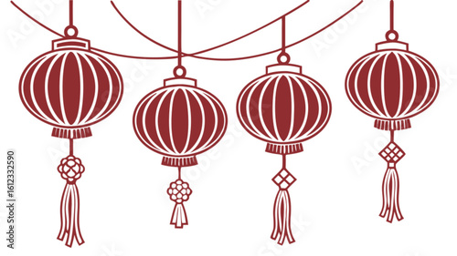 Red Chinese Lanterns Hanging with Traditional Knots – Festive Vector Design for Lunar New Year, Spring Festival, or Asian Celebrations
