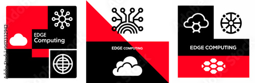 Edge computing technology icons with cloud and network graphics  