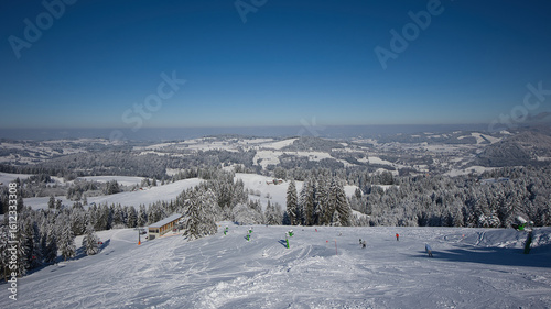 Winter landscape on the slopes of Oberstaufen in Germany.