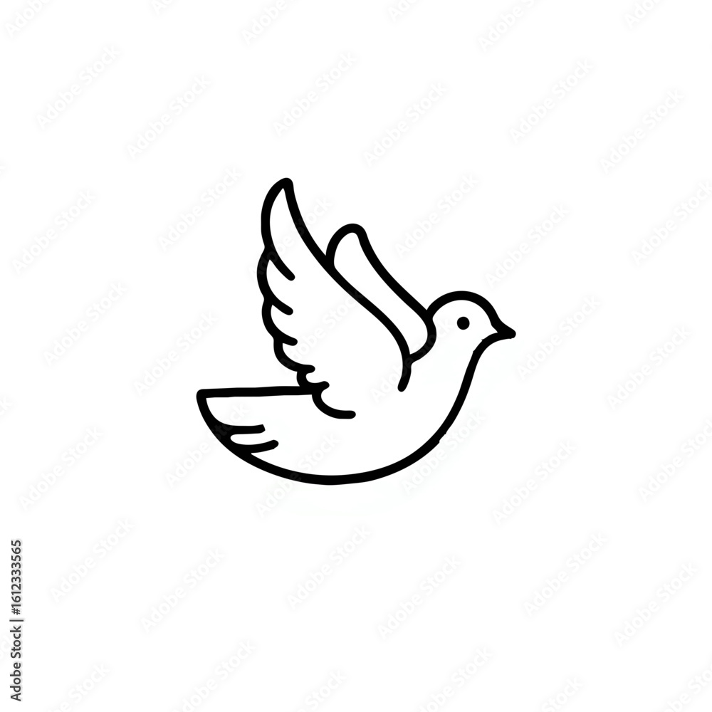 White dove flying peacefully against a clear background
White dove flying peacefully against a clear background