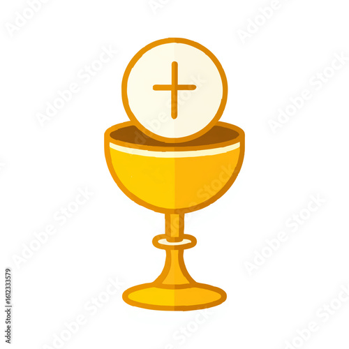 Chalice and host, symbol of Holy Communion on white background

