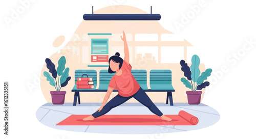 Woman doing yoga indoors, perfect for wellness websites or blog posts.