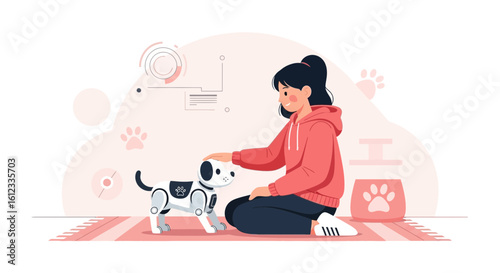 Girl And Her Robot Dog Spending Quality Time Together In The Living Room