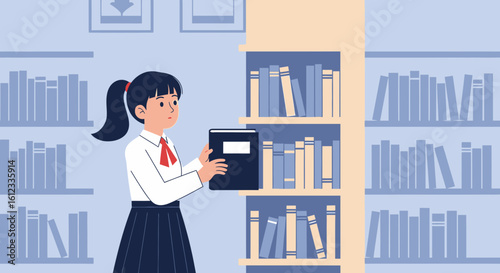 Girl Chooses Book In Library While Seeking Knowledge And Education