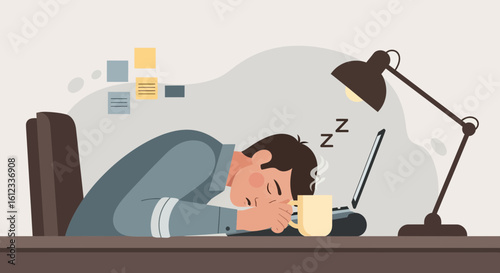 Exhausted Professional Taking a Nap at Work Overwhelmed with Tasks and Deadlines