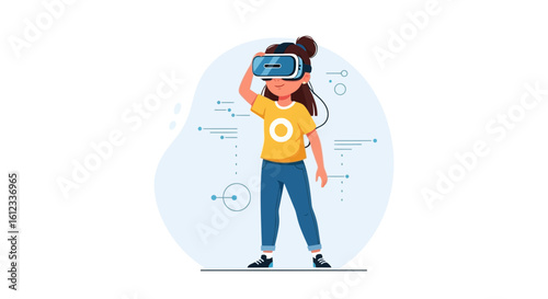 Girl Immersed In Augmented Reality Experience Wearing Vr Glasses