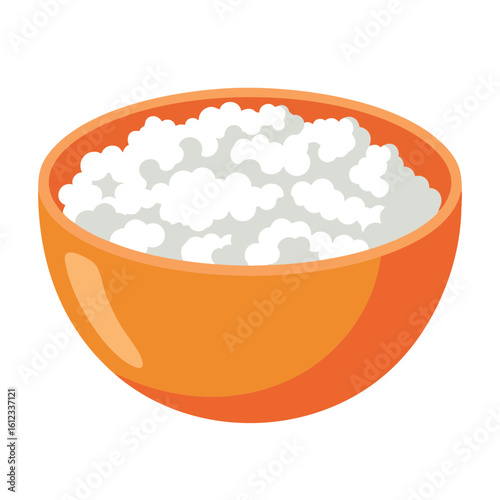 Vector illustration of cottage cheese bowl on white background, dairy product and healthy eating concept