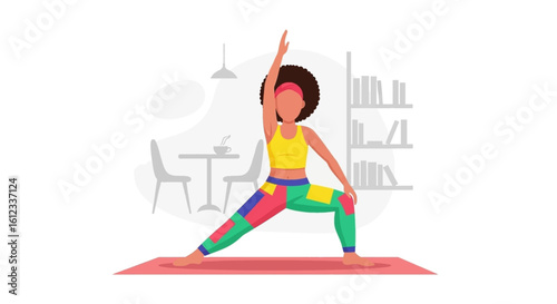 Woman doing yoga at home, perfect for wellness websites or fitness apps.