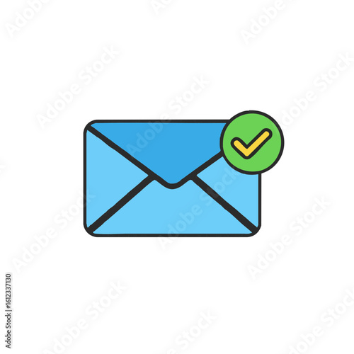 Vector illustration of email confirmation icon on white background, communication and security concept