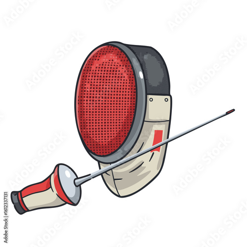 Vector illustration of fencing mask and blade on white background, sport and competition concept
