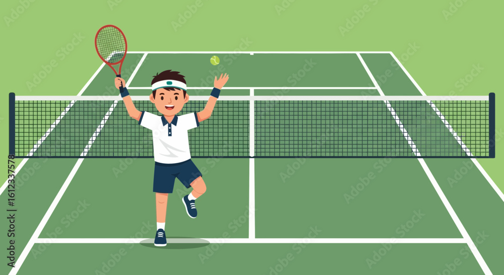 Fototapeta premium Happy Tennis Player Celebrating on the Court After Winning A Match Game
