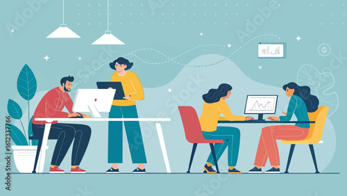 Diverse team collaborating on project, perfect for website landing page or business brochure.