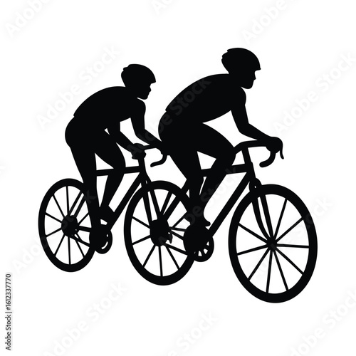 Cycling silhouettes, two riders on bicycles