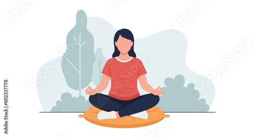 Woman Meditating Outdoors: Vector Illustration for Wellness Websites and Brochures