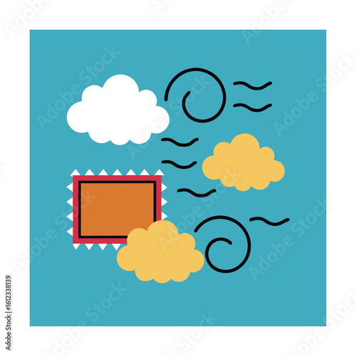 Blustery Wind and Cloudy Weather Vector Stamp Set