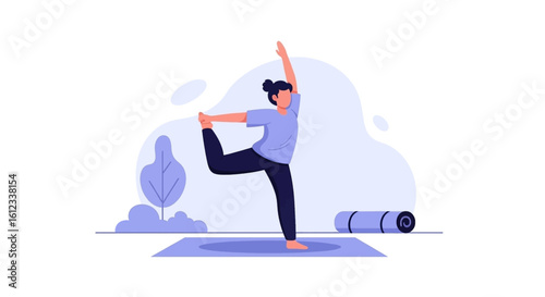 Woman practicing yoga outdoors, perfect for wellness websites or fitness brochures.