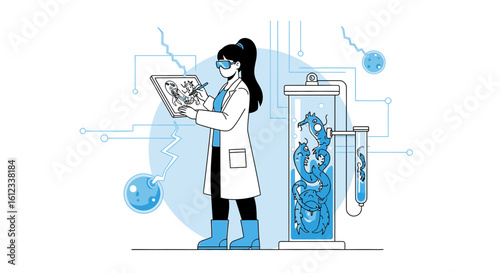 Female Scientist Working With Novel Biological Specimens In Her Laboratory