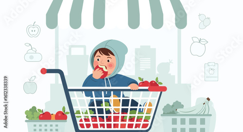 Healthy Eating At The Farmer Market Flat Design Vector Illustration