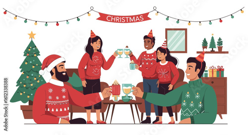 Festive Christmas Celebration With Friends And Family At Home Gathering