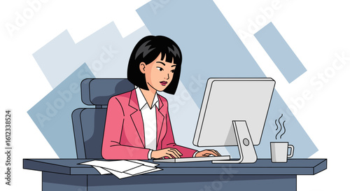 Businesswoman working at her desk, perfect for website banners or presentations.