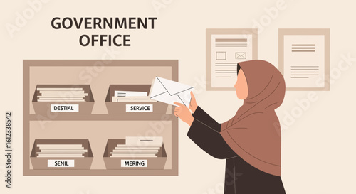 Government Office Worker Organizing Mail In The Government Department Workplace