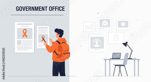 Governmental Office Space With Colleague Looking At Announcement Boards