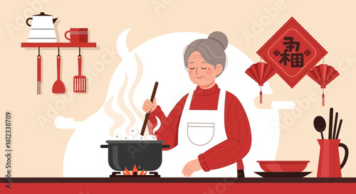 Grandma Prepares Festive Dish For Chinese New Year Celebration At Home
