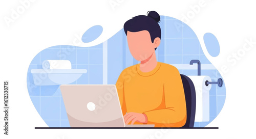 Person working on laptop in bathroom, perfect for blog posts about work-life balance or remote work.