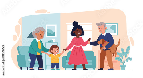 Multigenerational Family Gathering: Illustration for Family, Home, and Togetherness Concepts