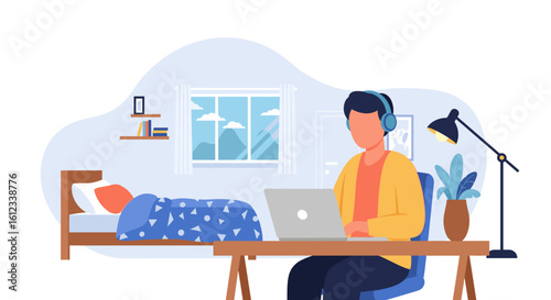 Person working from home on laptop, ideal for remote work, freelance, or online education articles.
