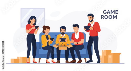 Group Of Friends Experiencing Online Gaming Together Having Fun At Home