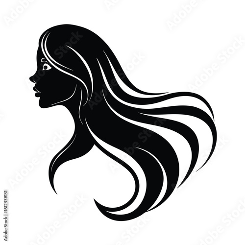Woman head silhouette with long hair