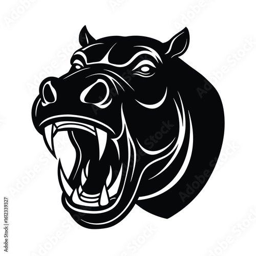 Angry hippopotamus head vector illustration