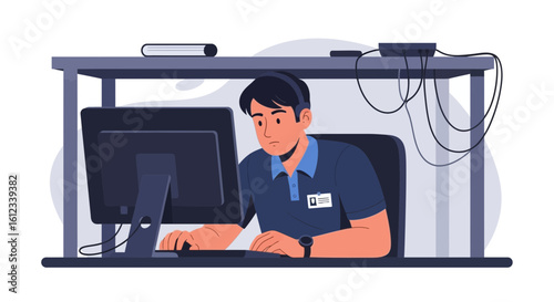 Focused Employee Working Diligently At The Office Desk With Technology Equipment