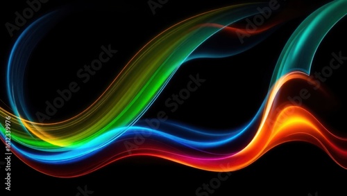 Abstract wave lines pattern dynamic colorful light flowing isolated on black background. concept of music, party, technology, modern. Abstract flowing wavy lines. Colorful dynamic wave