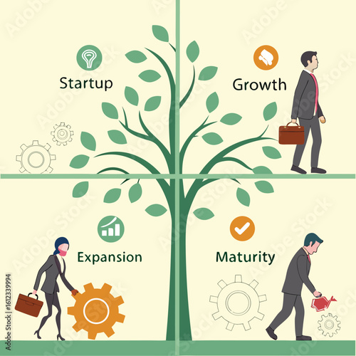 Businessman standing by a money tree symbolizing business success and financial growth vector illustration
