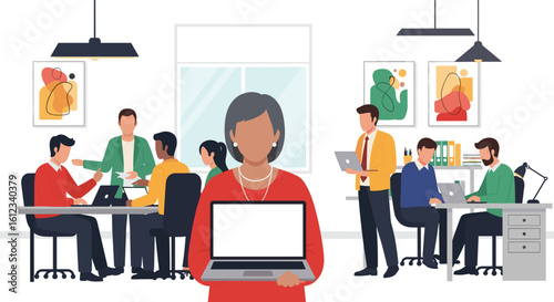 Diverse team of professionals working collaboratively in a modern office. Ideal for website banners, brochures, or presentations showcasing teamwork and productivity.