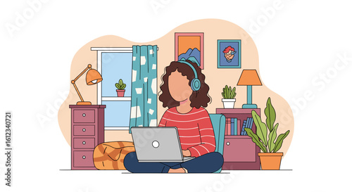 Woman working from home on laptop, perfect for blogs, websites, and articles about remote work.