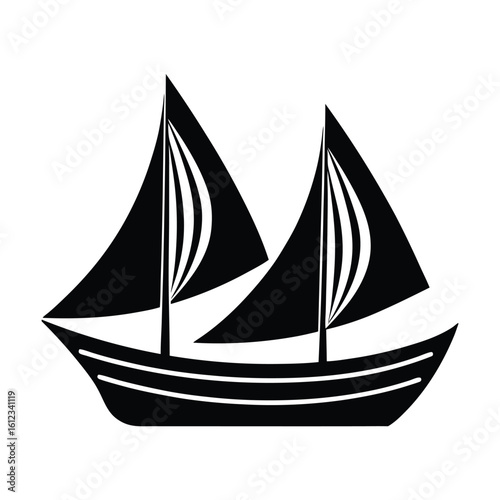 Elegant twin masted sailing boat silhouette on water