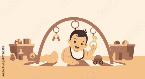 Delightful Little Baby Having A Good Time With Playful Toys