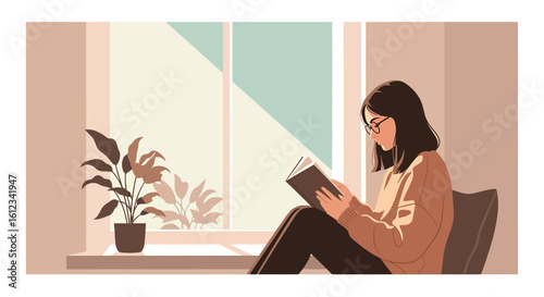 Cozy Reading Time By The Window In A Relaxed Domestic Environment