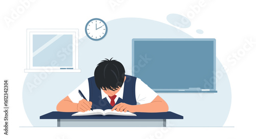 Diligent Student Studying In Classroom Illustration For Educational Resources