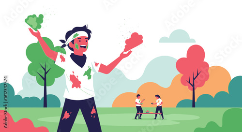 Cheerful Festival Of Colors Celebration With People Throwing Vibrant Pigments